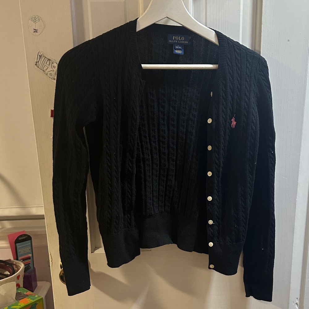Polo by Ralph Lauren Black Cable Knit Cardigan